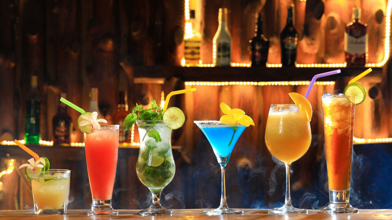 Lineup of cocktails on a bar