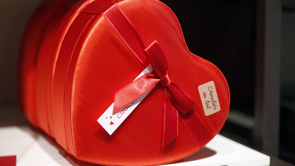 Red heart shaped chocolate box