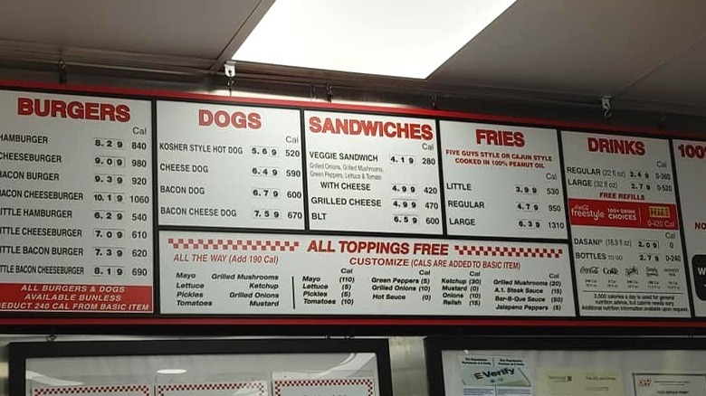 Five Guys Burgers and Fries menu