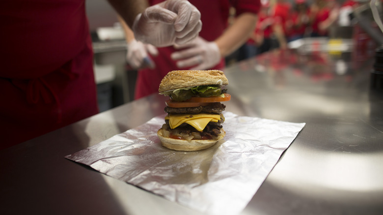 five guys cheeseburger on foil