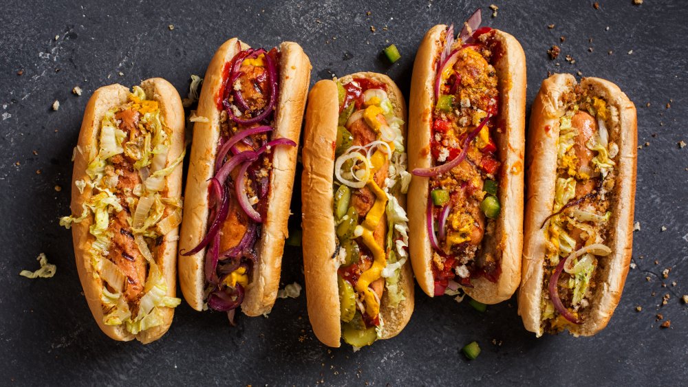 Assorted loaded hot dogs