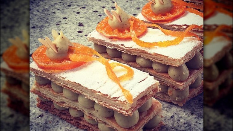 millefeuille pistachio creme candied orange