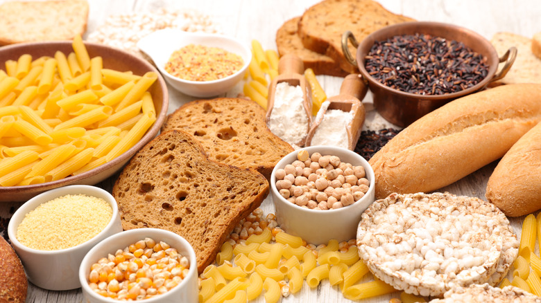 Pasta, bread, rice cakes, and grains