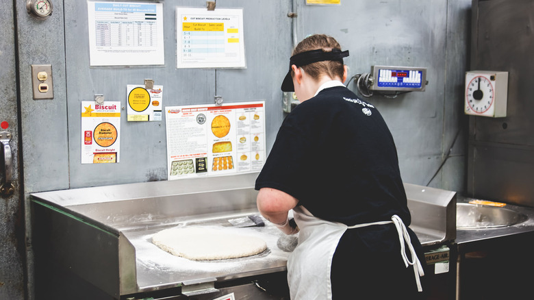 preparing Hardee's biscuit dough