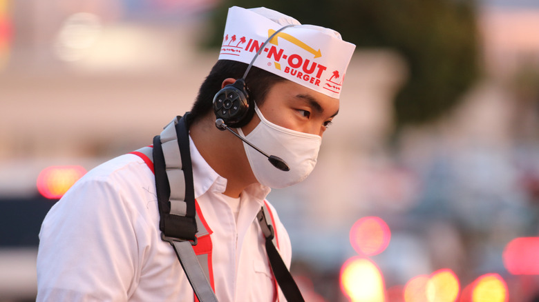 In-n-Out employee taking an order 