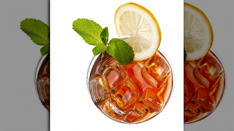 Sweet iced tea with lemon and mint