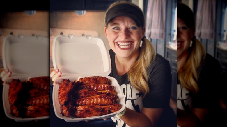 Megan Day posing with BBQ Turkey wings