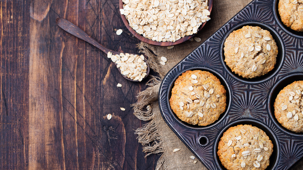 oat muffins in a tin