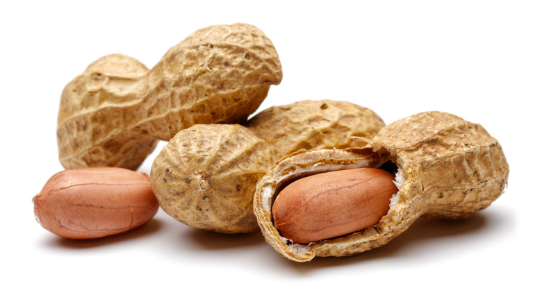 Peanuts on a wooden spoon