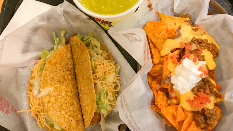 Two tacos and nachos from Taco Bell