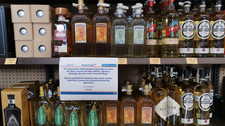 tequila bottles on shelf in Mexico City 