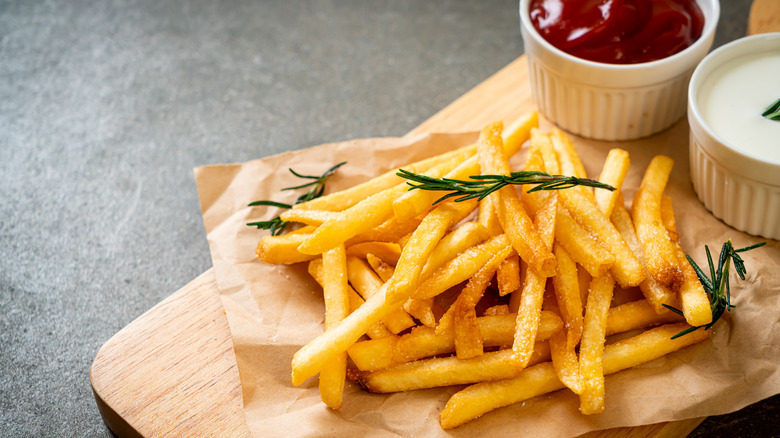 french fries on a board