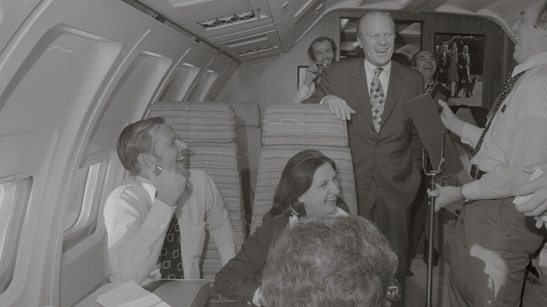 Gerald Ford laughing aboard Air Force One