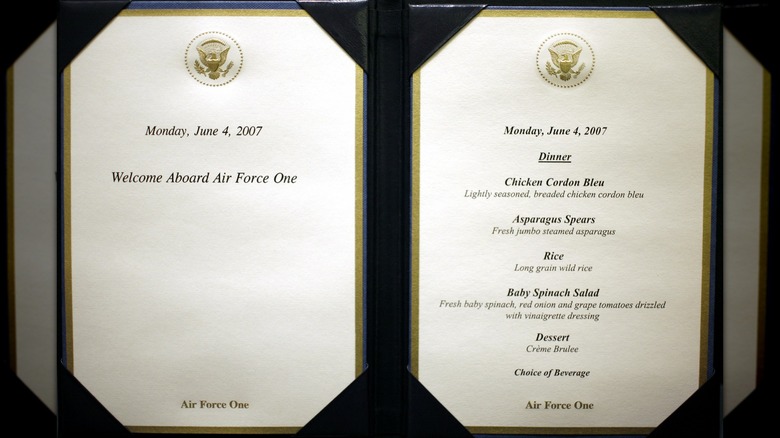 Air Force One menu during Bush presidency