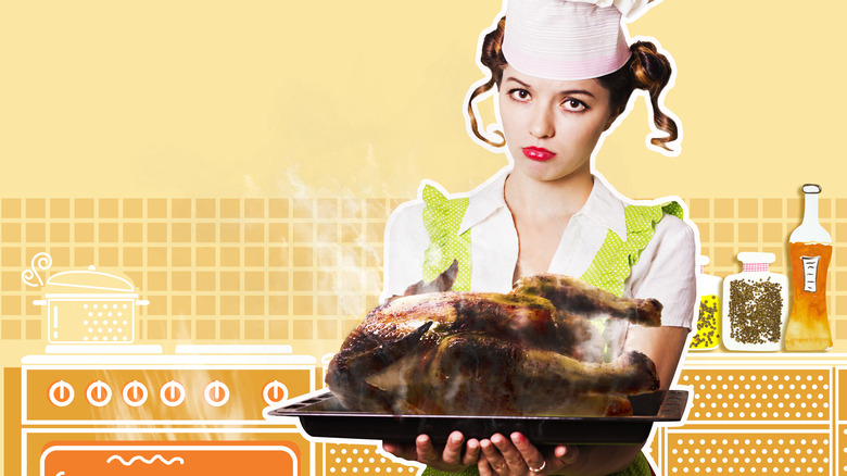 Woman holding burnt turkey