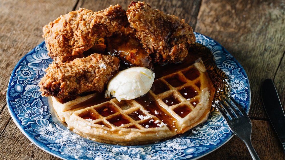 Chicken waffles dees big and Dame's Chicken