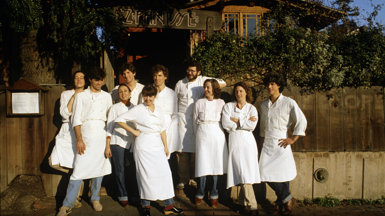 Alice Waters and Chez Panisse kitchen staff in 1982