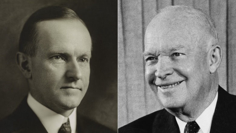 Presidents Coolidge and Eisenhower smiling