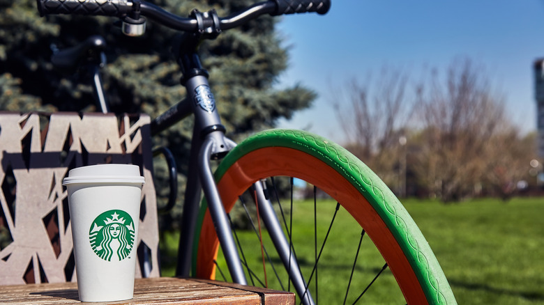 bike and starbucks drink