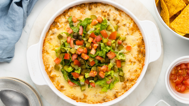 cheeseburger dip in dish