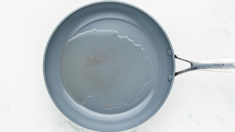 oil heating in frying pan