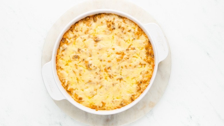 baked cheeseburger dip in dish