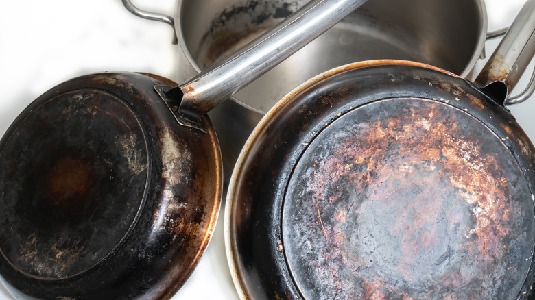 Pots and pans white background