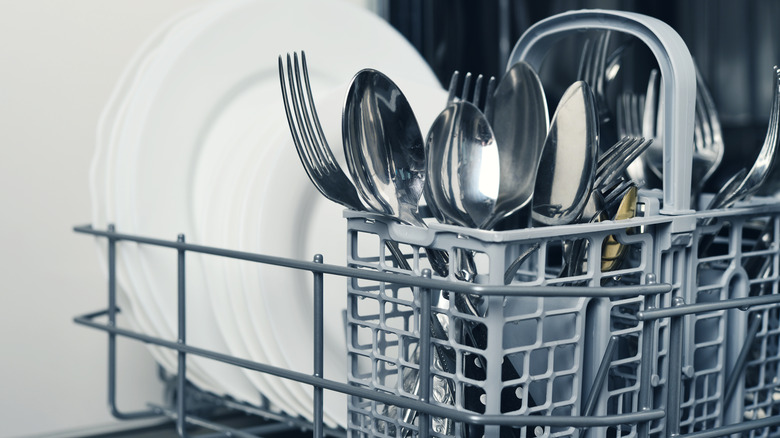 Silverware in a dishwasher