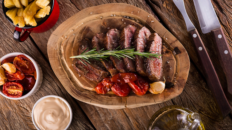 A sliced steak