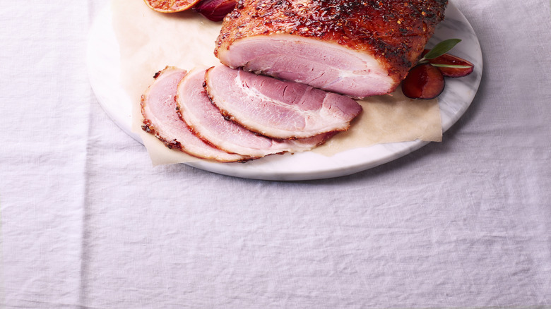 honey glazed ham on plate