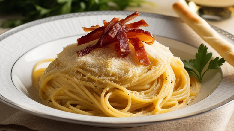 spaghetti with pancetta and parmesan