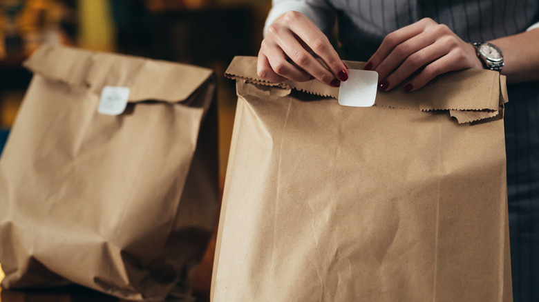 stickers on brown bags