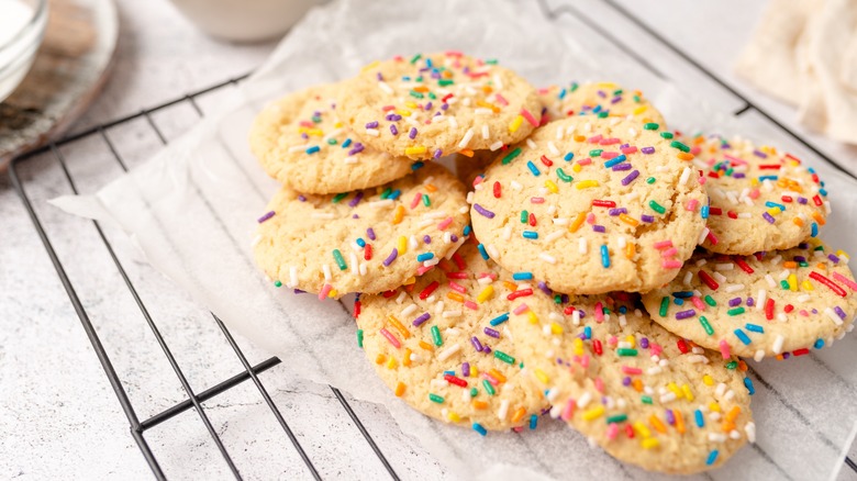 Sprinkles scattered on cookies