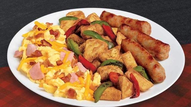 Jack in the Box brunchfast plate with omelet, sausage, and potatoes