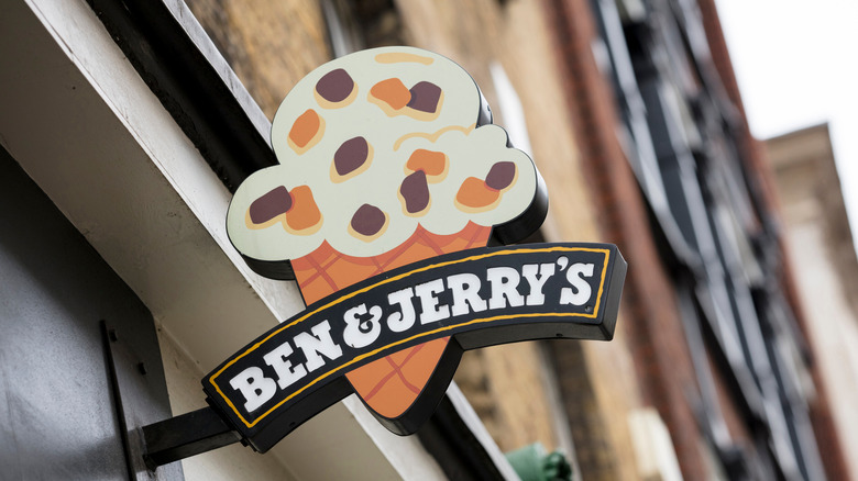 Front entrance sign of Ben & Jerry's store