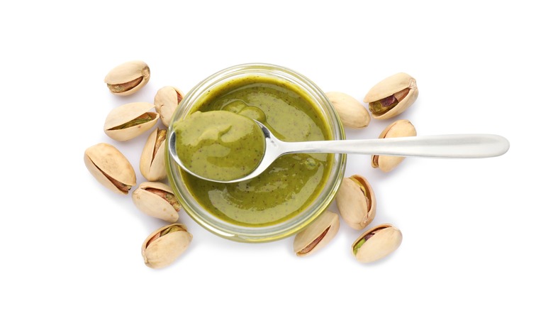 Pistachio butter with spoon