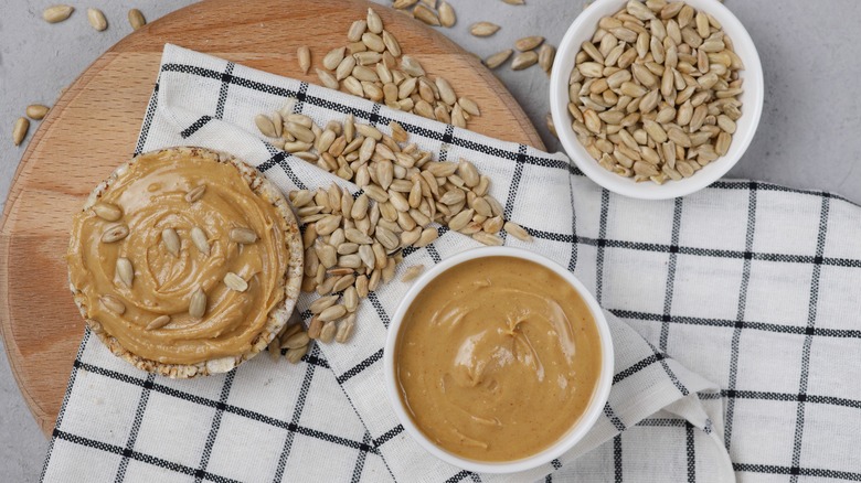 Sunflower seed butter on table