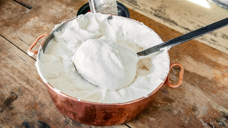 meringue in a copper bowl