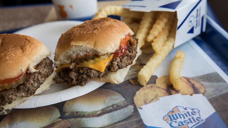 White Castle burger with pickles