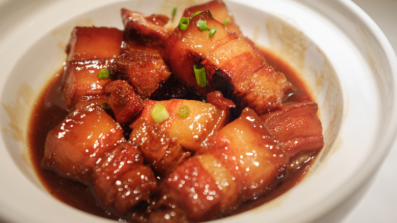 Braised pork in a bowl