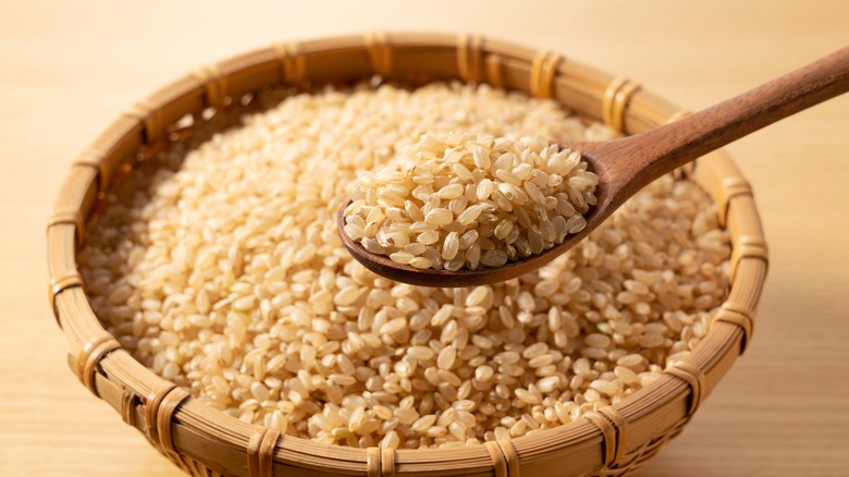 Brown rice in small basket