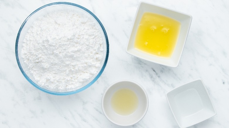 Royal icing ingredients on counter