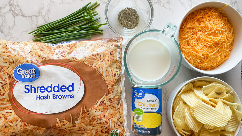 flat lay of ingredients for potato casserole