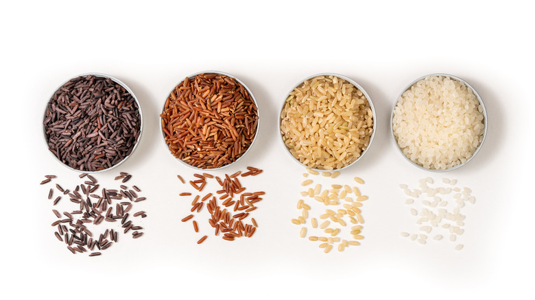 Grains in bowls lined up