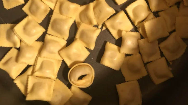 pot of ravioli, one tortellini