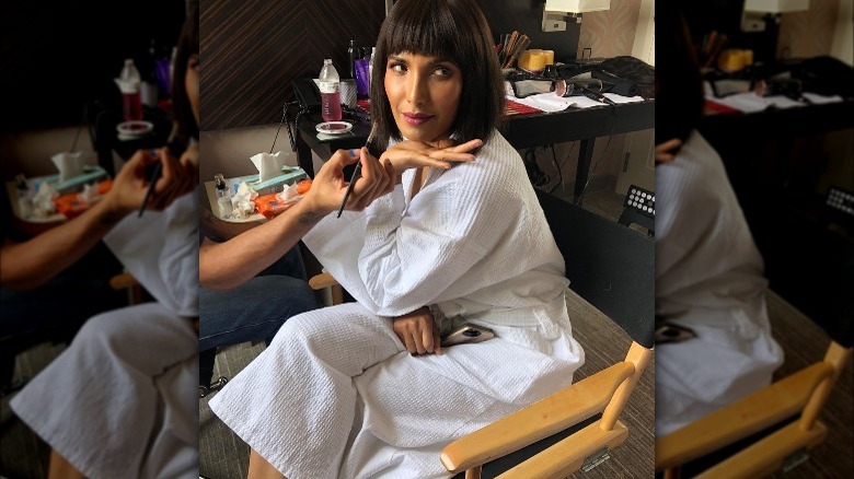 padma lakshmi having makeup applied