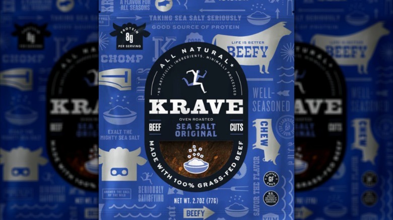 Krave beef jerky blue package