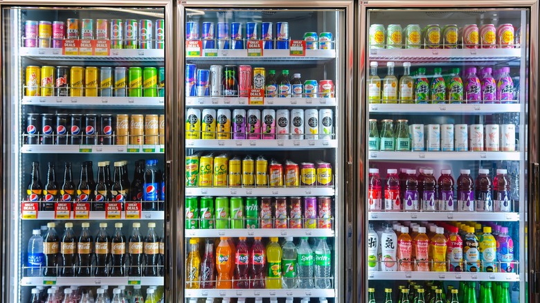 bottled beverages in fridge