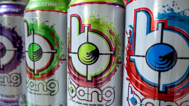 Close-up of Bang Energy cans