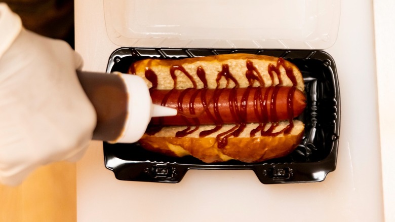 barbecue sauce on hot dog